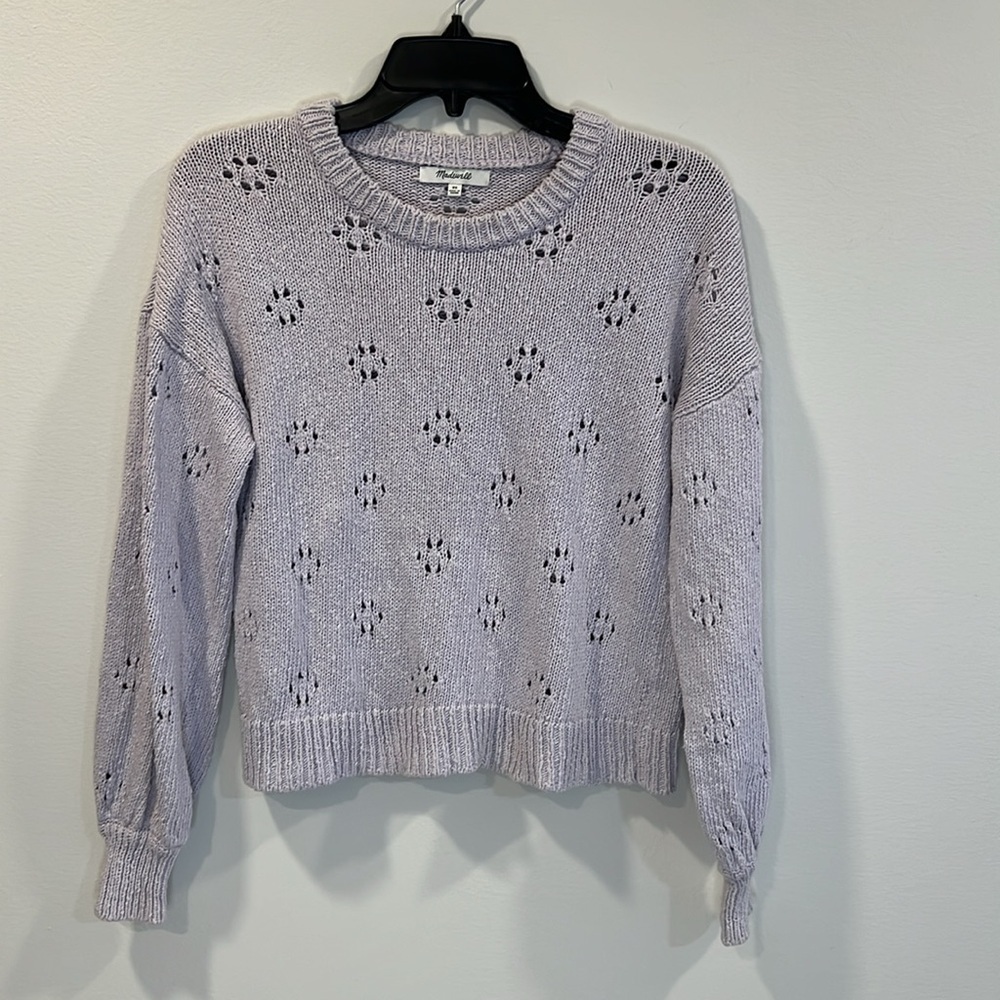 Madewell Floral Pointelle Pullover Sweater Sundrenched Lilac Size XS EUC
